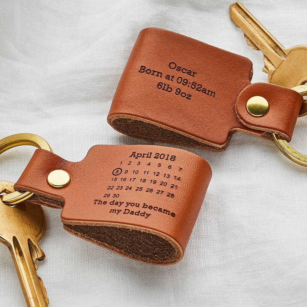 A personalised leather keyring is a great gift for new dads.