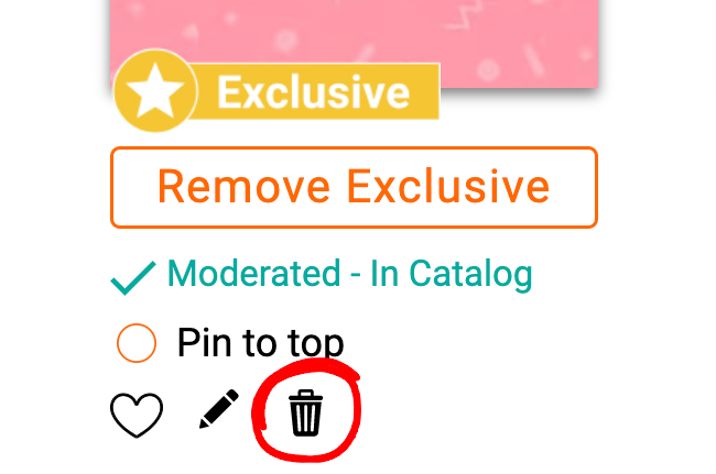A screenshot of the bin icon which allows you to delete a design from your profile