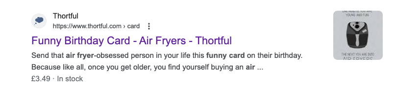 Funny airfryer card on Google. An example of how to drive sales